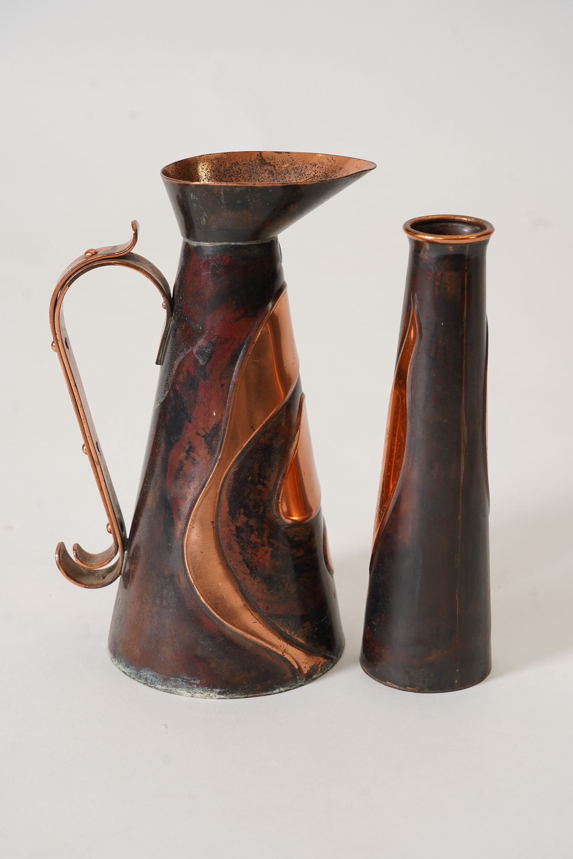 Sam Fanaroff BEM, 1926-2019, A patinated copper ewer and similar vase